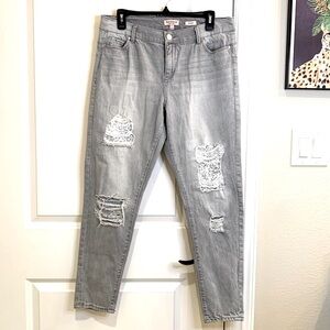 Juicy Couture Gray Distressed Sequin Skinny Jeans Size 12